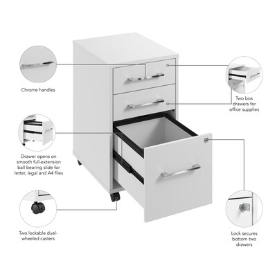 Bush Business Furniture Hustle 3 Drawer Mobile File Cabinet, White (HUF116WH)