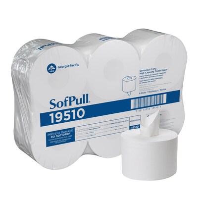 SofPull CenterPull Toilet Paper, 2-Ply, White, 1000 Sheets/Roll, 6 Rolls/Carton (19510)