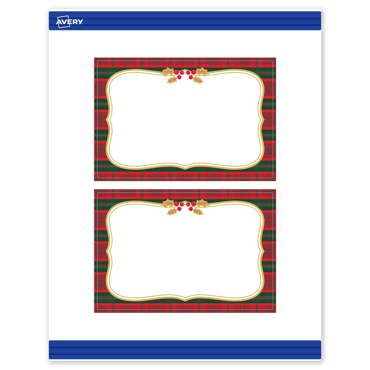Avery Gold-Red-Green Plaid Matte Blank Card, White, 20/Pack (S00-FET)