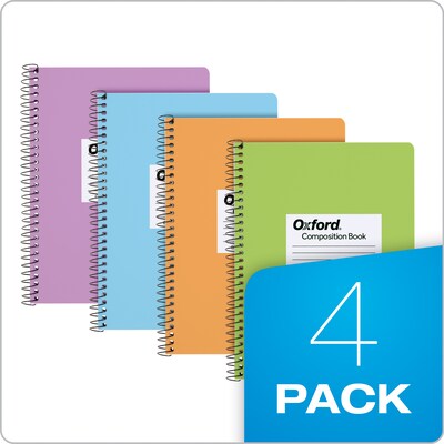 Oxford Composition Notebooks, 7.5" x 9.75", College Ruled, 80 Sheets, Assorted Colors, 4/Pack (64947)