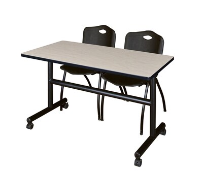 Regency Kobe 48 Flip Top Mobile Training Table- Maple & 2 M Stack Chairs- Black