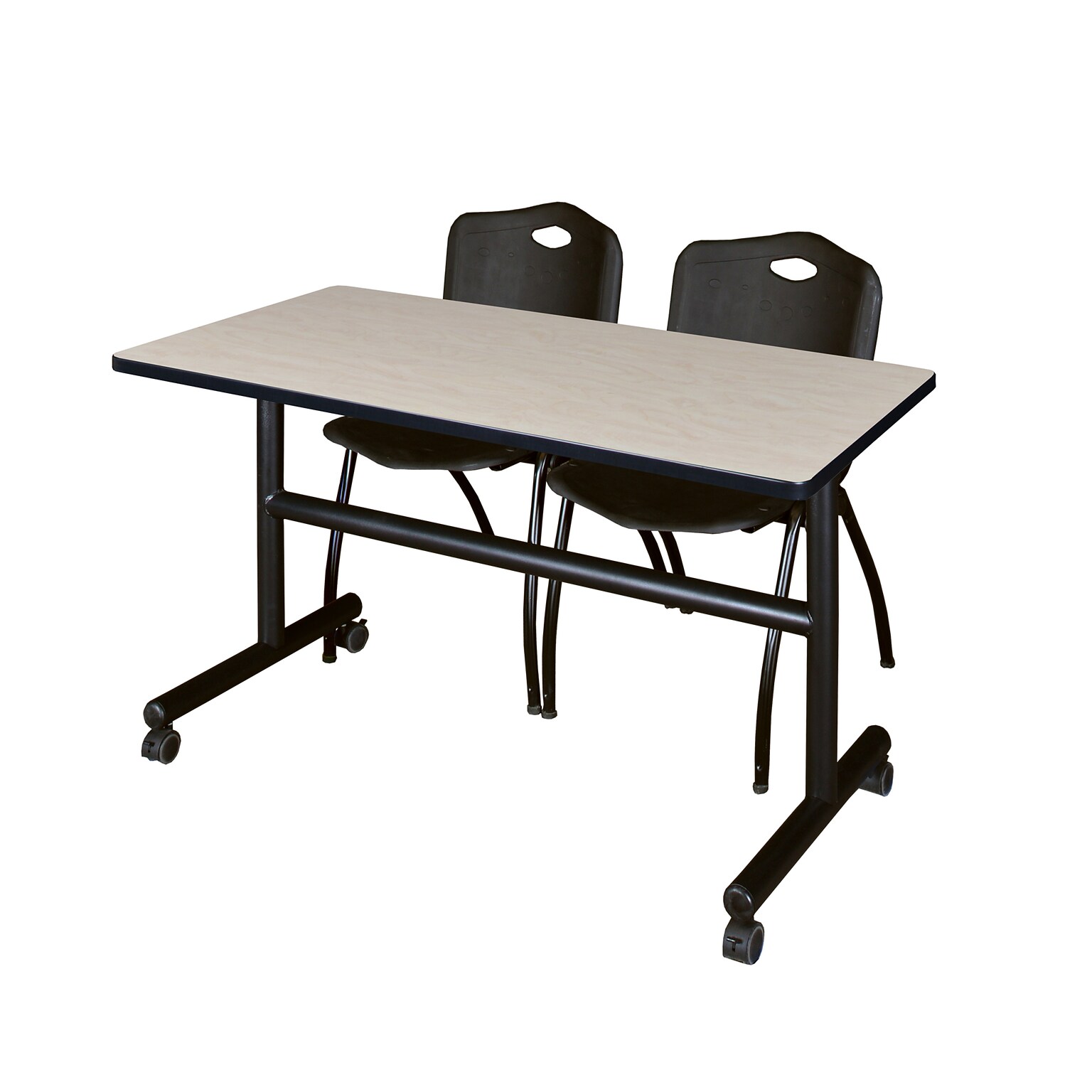 Regency Kobe 48 Flip Top Mobile Maple Training Table & 2 M Stack Chairs, Black (MKFT4824PL47BK)