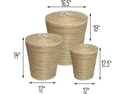 Honey-Can-Do Seagrass Snake Charmer's Nesting Baskets, Natural/White, 3/Set (STO-08750)