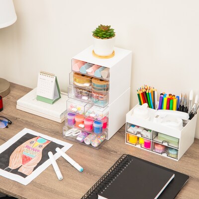 Mind Reader 7-Compartment Plastic Desk Organizer, White, 2/Set (MSORG-WHT)