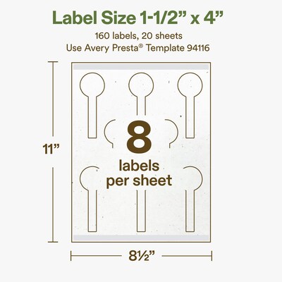 Avery Hemp Lollipop Laser/Inkjet Multipurpose Labels, 1-1/2" x 4", Off-White (160/Pack)