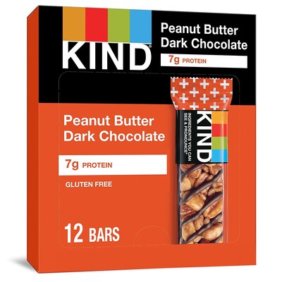 KIND Gluten Free Peanut butter Dark Chocolate Nut Bar, 12 Bars/Box (PHW17256)