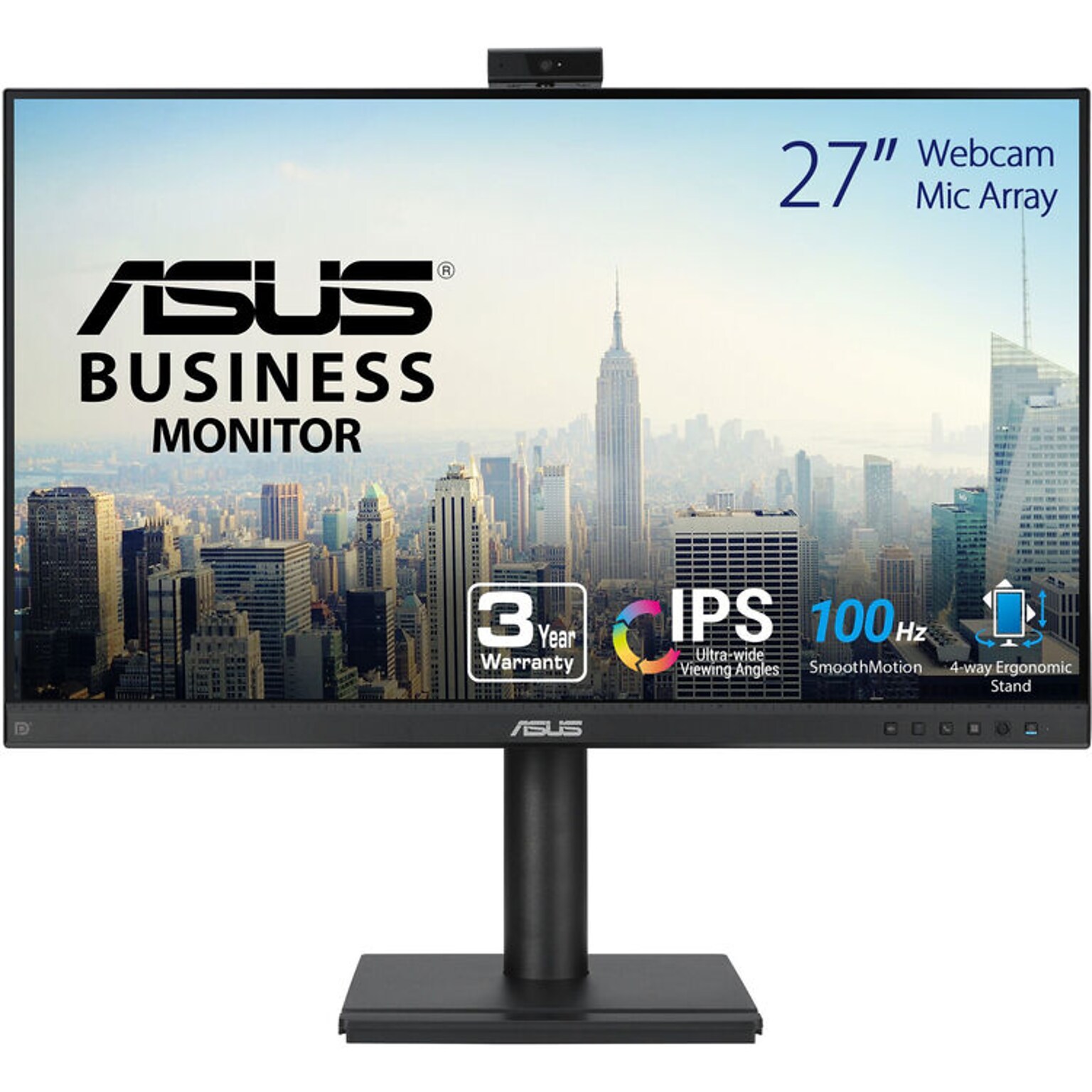 Asus BE Series Video Conferencing 27 100Hz LED Monitor, Built-In Speakers & Webcam, Height-Adjustable, Black (BE279QFK)