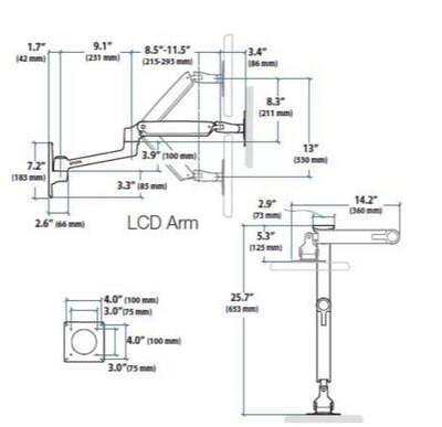 Ergotron LX Wall Mount System Polished Aluminum/Black (45-247-026)