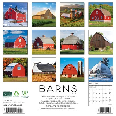 2026 Willow Creek Barns 12 x 12 Monthly Wall Calendar (50057)