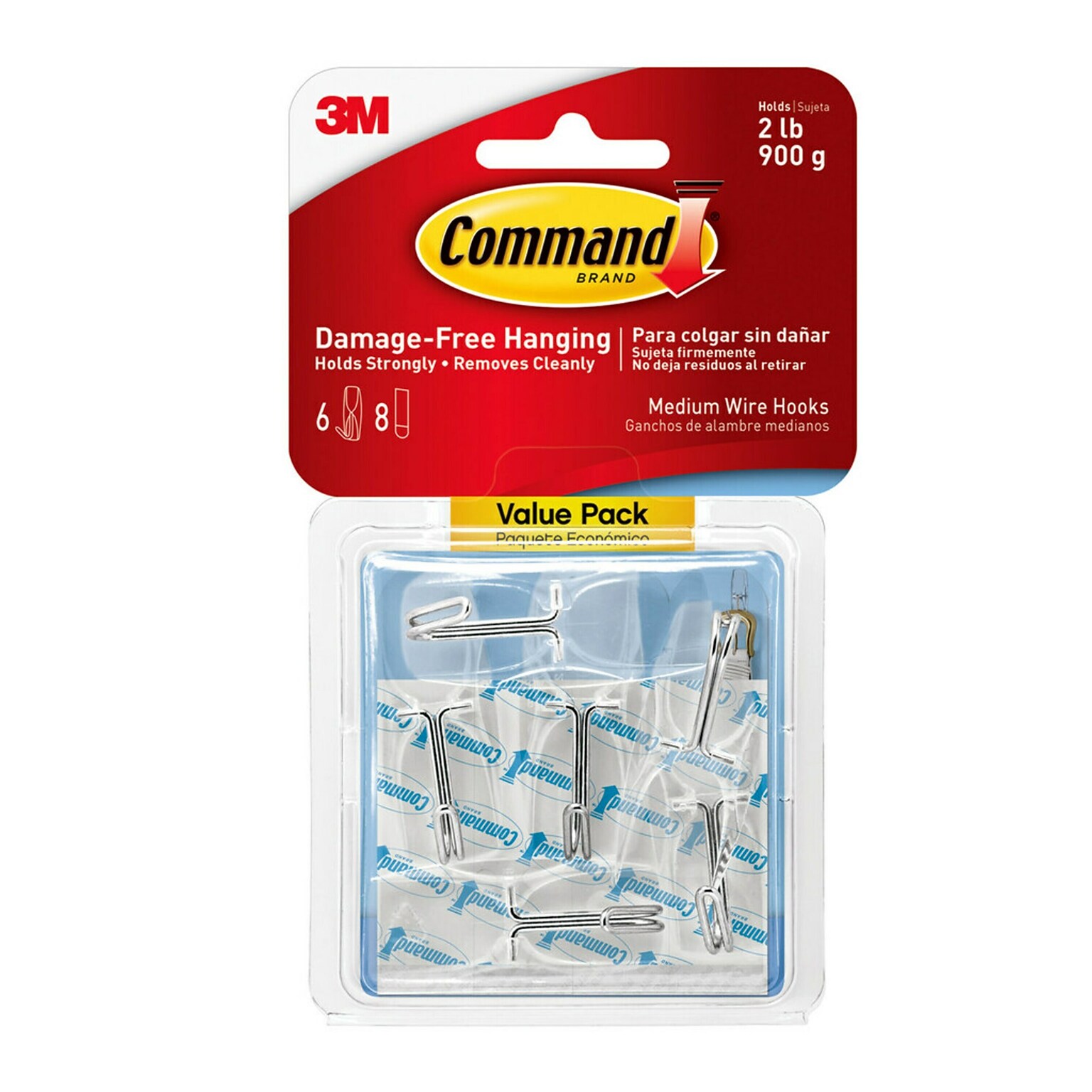 Command Damage Free Medium Hook, 2 lb, Clear, 6/Pack (17065CLR-VPES)