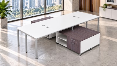 Boss Office Products Simple System 60"W Desk with Storage Cabinet, White, 4/Set (SGSD017-101-WT)