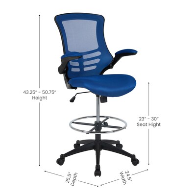 Flash Furniture Mesh Ergonomic Drafting Chair with Adjustable Foot Ring and Lumbar Support, Blue (BLX5MDBLUE)