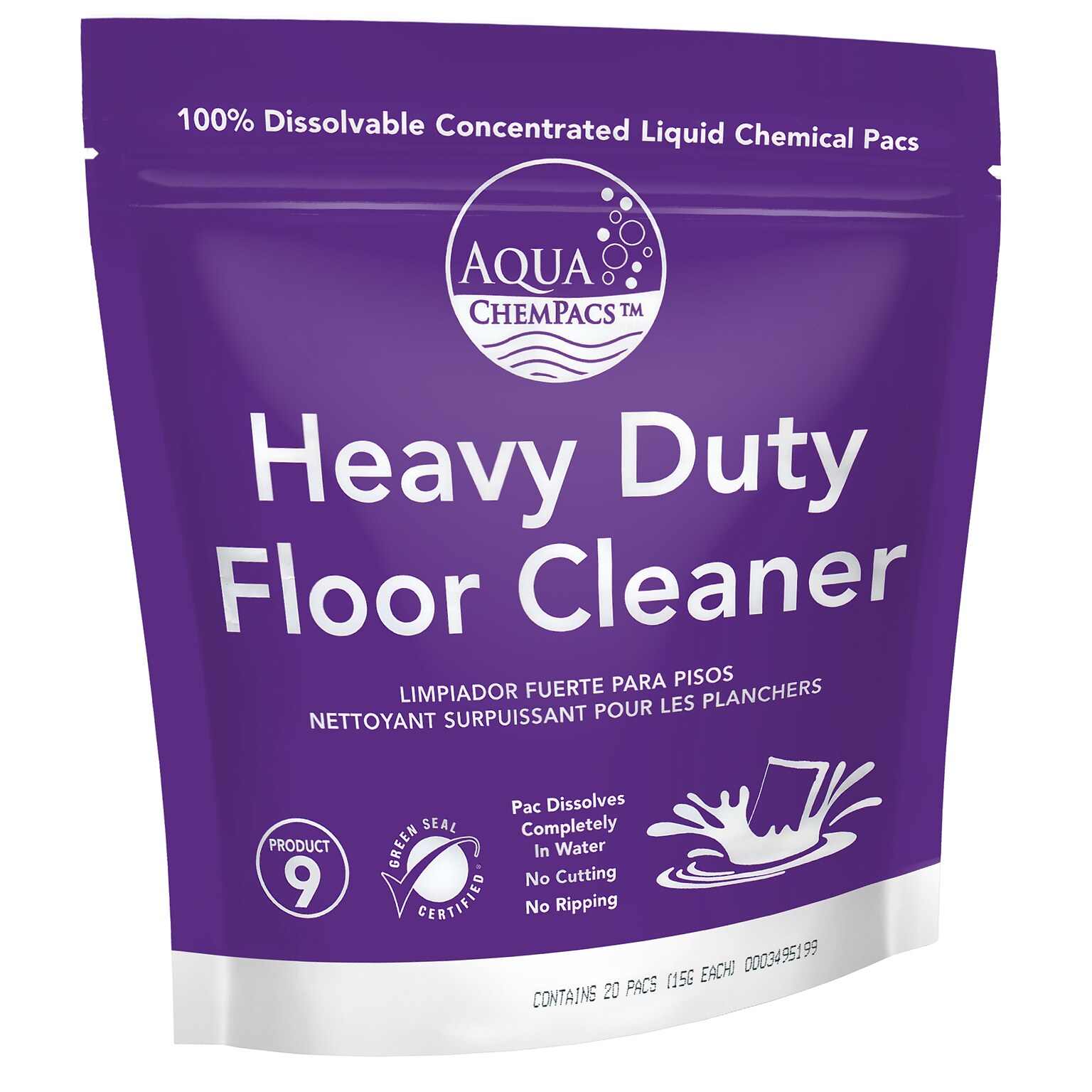 Aqua Chempacs Heavy Duty Floor Cleaner, 20 Pacs/Bag, 12 Bags/Carton (9320953)