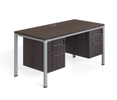 Boss Office Products Simple System 66 Office Desk with Two Pedestals, Driftwood (SGSD003-102)