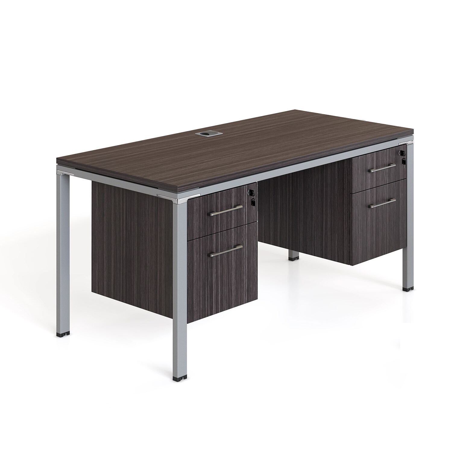 Boss Office Products Simple System 66 Office Desk with Two Pedestals, Driftwood (SGSD003-102)