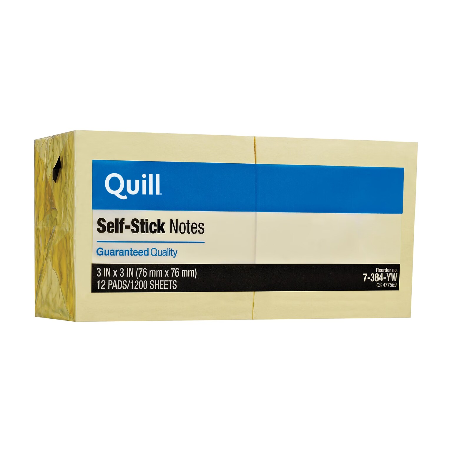 Quill Brand® Sticky Notes, 3 x 3, Yellow, 100 Sheets/Pad, 12 Pads/Pack (7384YW)