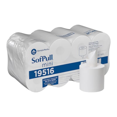 SofPull Mini Center-Pull Toilet Paper, 2-Ply, White, 500 Sheets/Roll, 16 Rolls/Carton (19516)