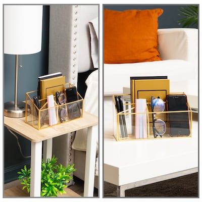 Mind Reader 4-Compartment Glass Desktop Organizer, Gold (3GORG-GLD)