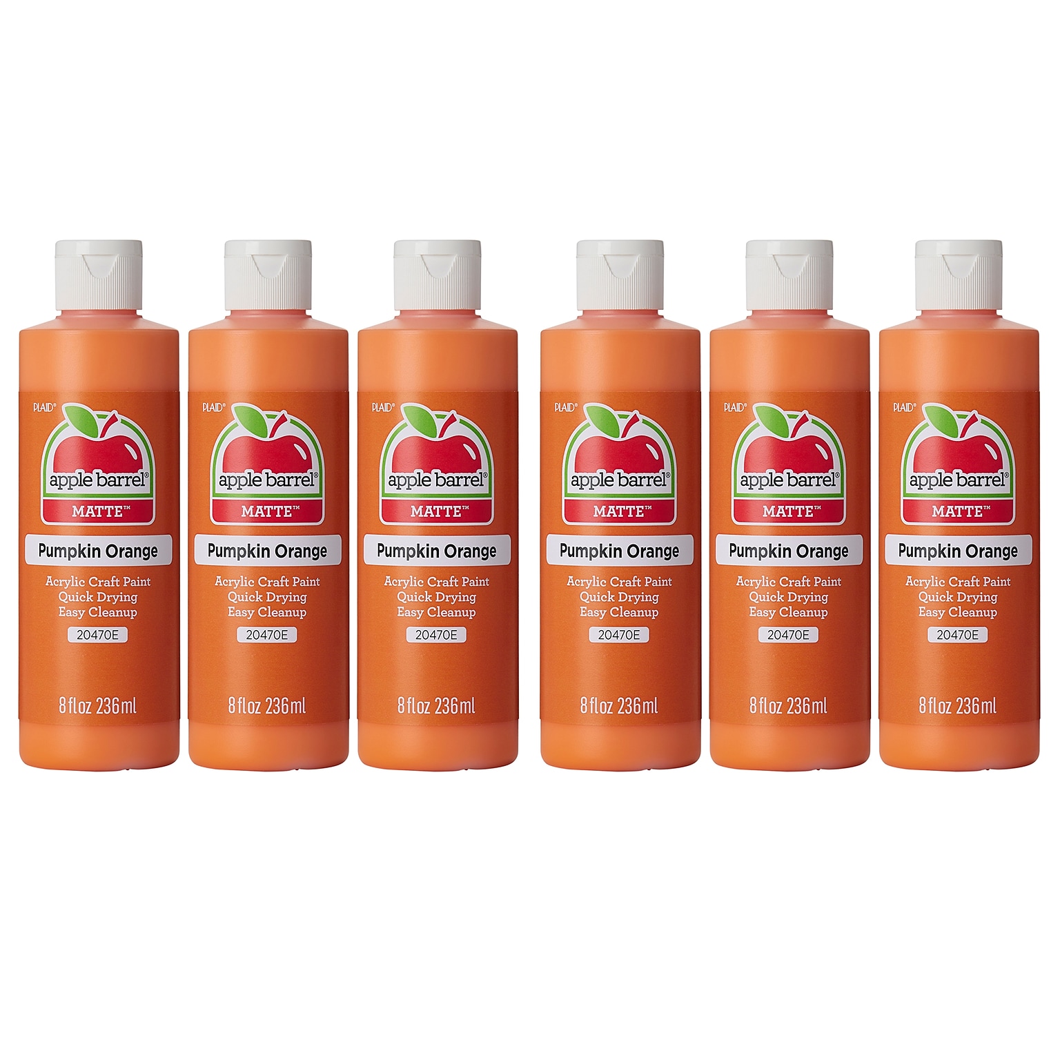 Apple Barrel Acrylic Paint Matte, 8oz., Pumpkin Orange, 6/Pack (APP20470E-6)