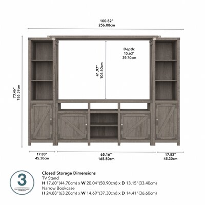 Bush Furniture Knoxville 65W Farmhouse Entertainment Center with Shelves, Restored Gray (CGR023RTG)