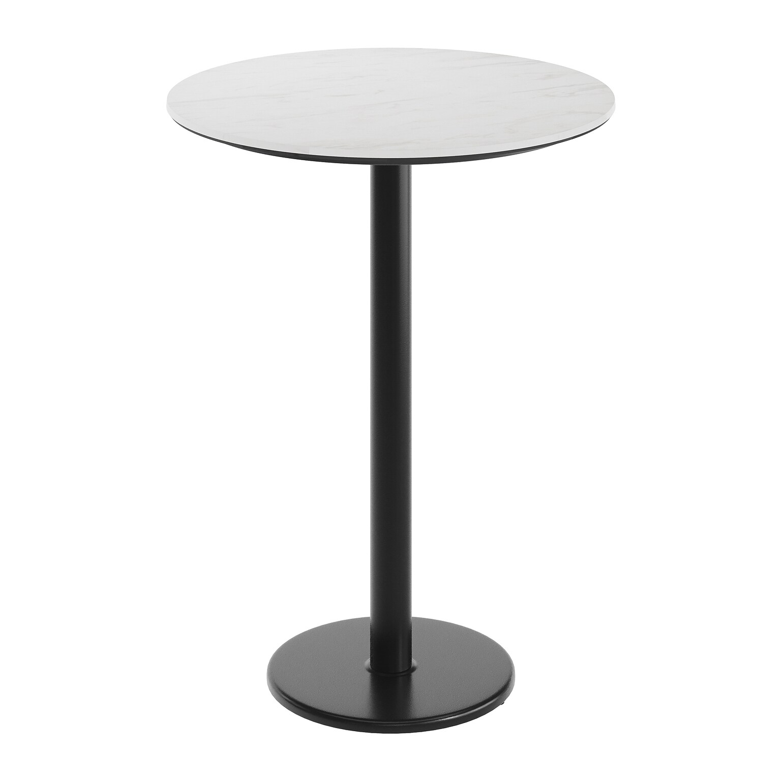 Flash Furniture Acadia 31.25 Round Wooden Dining Table with Round Base, White Faux Marble/Black Base (STRD31WMATR18B)