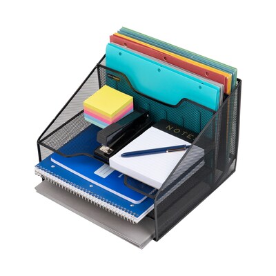 Mind Reader Metal Desktop Organizer Vertical File Holder Paper Letter Tray, Black (MESHBOX5-BLK)