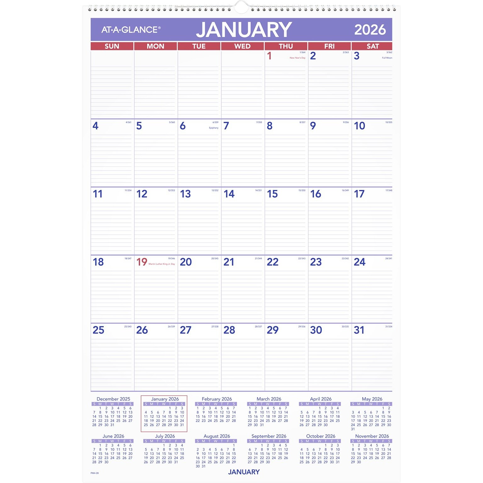 2026 AT-A-GLANCE 20 x 30 Monthly Wall Calendar, White/Purple (PM4-28-26)