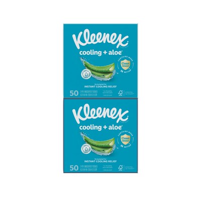 Kleenex Cooling + Aloe Facial Tissue, 2-ply, 50 Tissues/Box, 4 Boxes/Pack (56523)