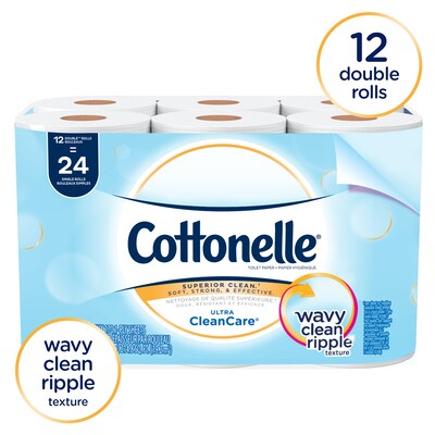 Cottonelle CleanCare 1-Ply Standard Toilet Paper, White, 150 Sheets/Roll, 12 Rolls/Pack (12456)