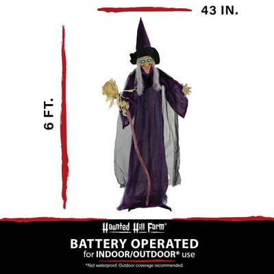 Haunted Hill Farm Life-Size Animatronic Witch with Broomstick (HHWITCH-5FLSA)