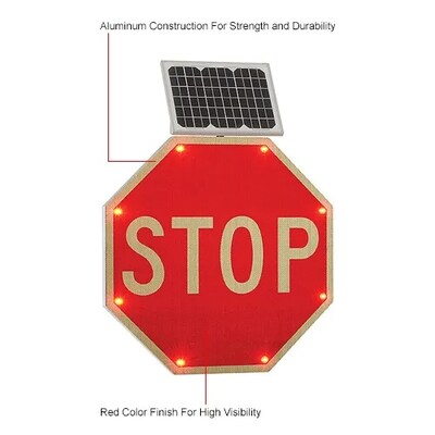 Global Industrial 30" Solar Flashing LED Stop Sign, Octagon (708312)