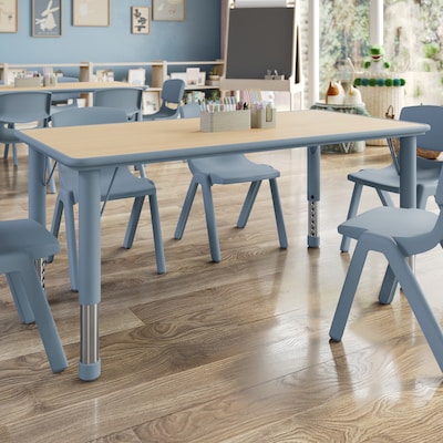 Flash Furniture Wren Rectangular Activity Table, 23.5 x 47.25, Height Adjustable, Natural Woodgrain/Dusty Blue