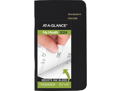 2024 AT-A-GLANCE 3.5 x 6 Monthly Planner, Black (70-024-05-24)