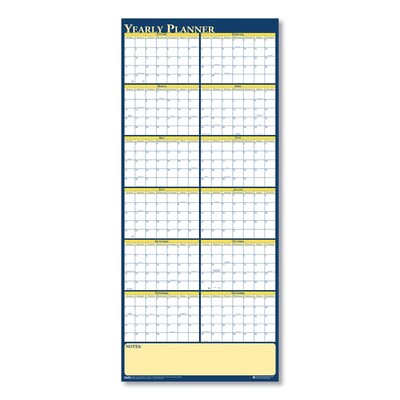 2025 House of Doolittle™ 60 x 26 Recycled Reversible Yearly Wall Planner, White/Blue/Yellow Sheets (HOD3974)