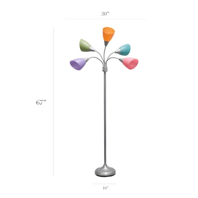 Simple Designs Medusa 67" Silver Floor Lamp with Cone Shades, Multicolored (LF2006-SLM)