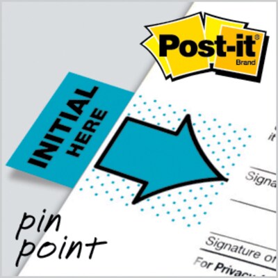 Post-it 'Initial Here' Message Flags, 1" Wide, Blue, 100 Flags/Pack (680-IH2)