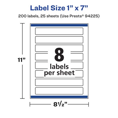 Avery Laser/Inkjet Rectangle Multipurpose Labels, 1" x 7", White, 200 Labels/Pack (94225)