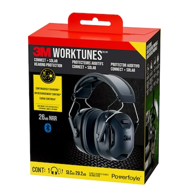 3M WorkTunes Connect and Solar Wireless Bluetooth Hearing Protector, 26 dB, Black (90573-DC)