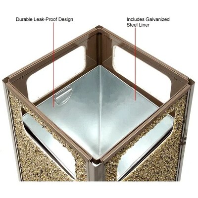 Global Industrial Stone Panel Trash Sand Urn, 12 Gallon Capacity, 13-1/2"W x 13-1/2"D x 32"H, Brown (239577BN)