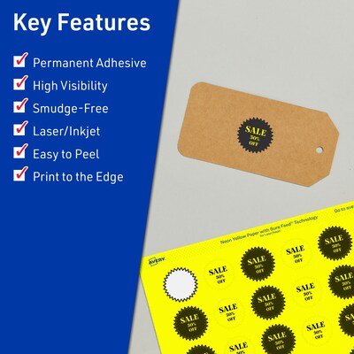Avery Burst Multipurpose Labels, 1, Neon Yellow, 1920/Pack (94606)