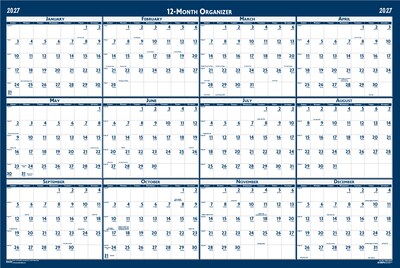 2027 House of Doolittle 32" x 48" Yearly Dry Erase Wall Calendar, Reversible, Blue (3961-27)
