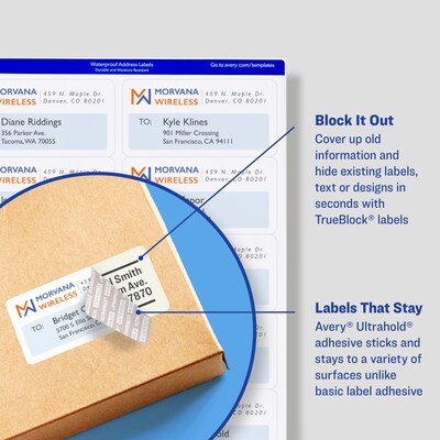 Avery Waterproof Laser Shipping Labels, 3-1/3" x 4", Matte White, 300 Labels/Box (5524)