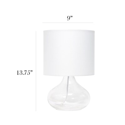 Simple Designs Glass Raindrop Table Lamp Fabric Shade, Clear with White Shade (LT2063-CLW)