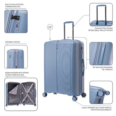 DUKAP Airley 29.92" Hardside Suitcase, 4-Wheeled Spinner, TSA Checkpoint Friendly, Blue (DKAIR00L-BLU)
