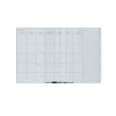 U Brands Floating Glass Dry Erase Calendar Board, Frameless, 35 x 23, White Frosted Surface (2775U00-01)
