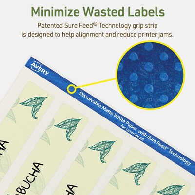 Avery Dissolvable Rectangle Multipurpose Labels, 9.75" x 1.25", Off-white, 25/Pack (94262)