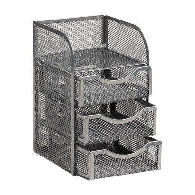 Mind Reader 4-Compartment Metal Desk Organizer, Silver (MESHMINI-SIL)