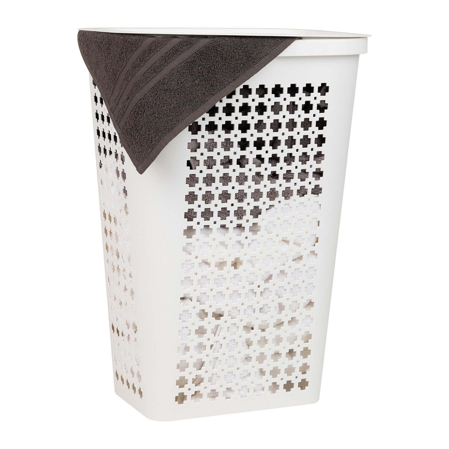 Mind Reader Slim Tapered Hamper with Lid, Plastic, White (SWHAMP50-WHT)