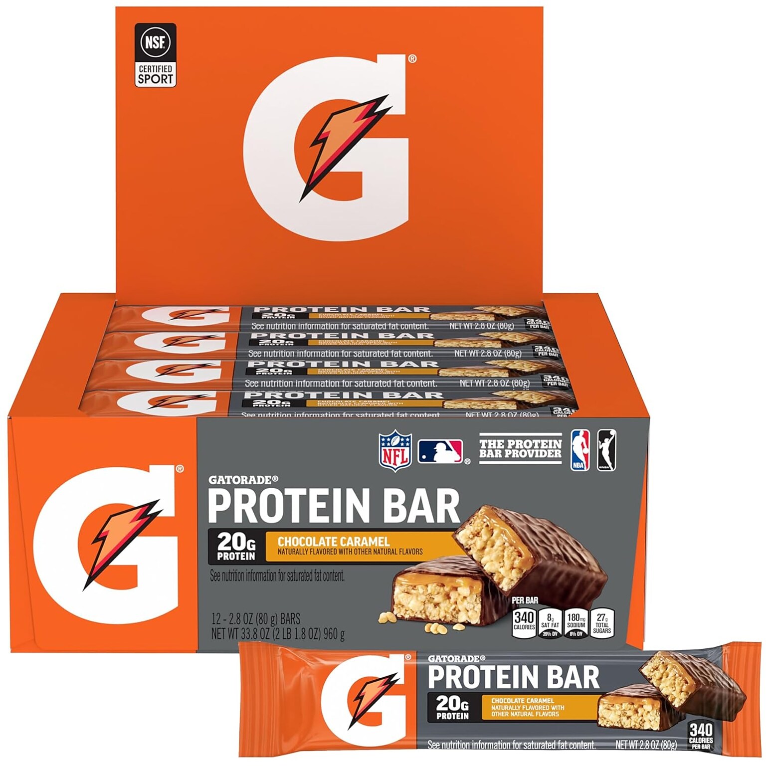 Gatorade Chocolate Caramel Protein Bars, 2.8 oz., 12 Bars/Pack (220-02880)