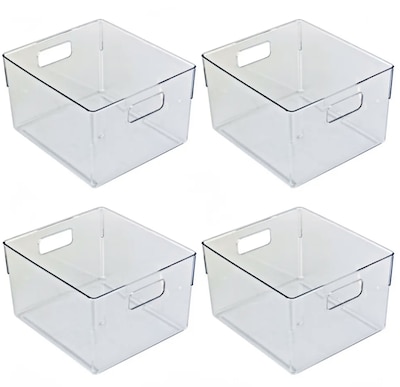 Azar Small Plastic Storage Bin with Handles, 5.12 x 7.75x 6.25, Clear, 4/Pack (556742-4PK)